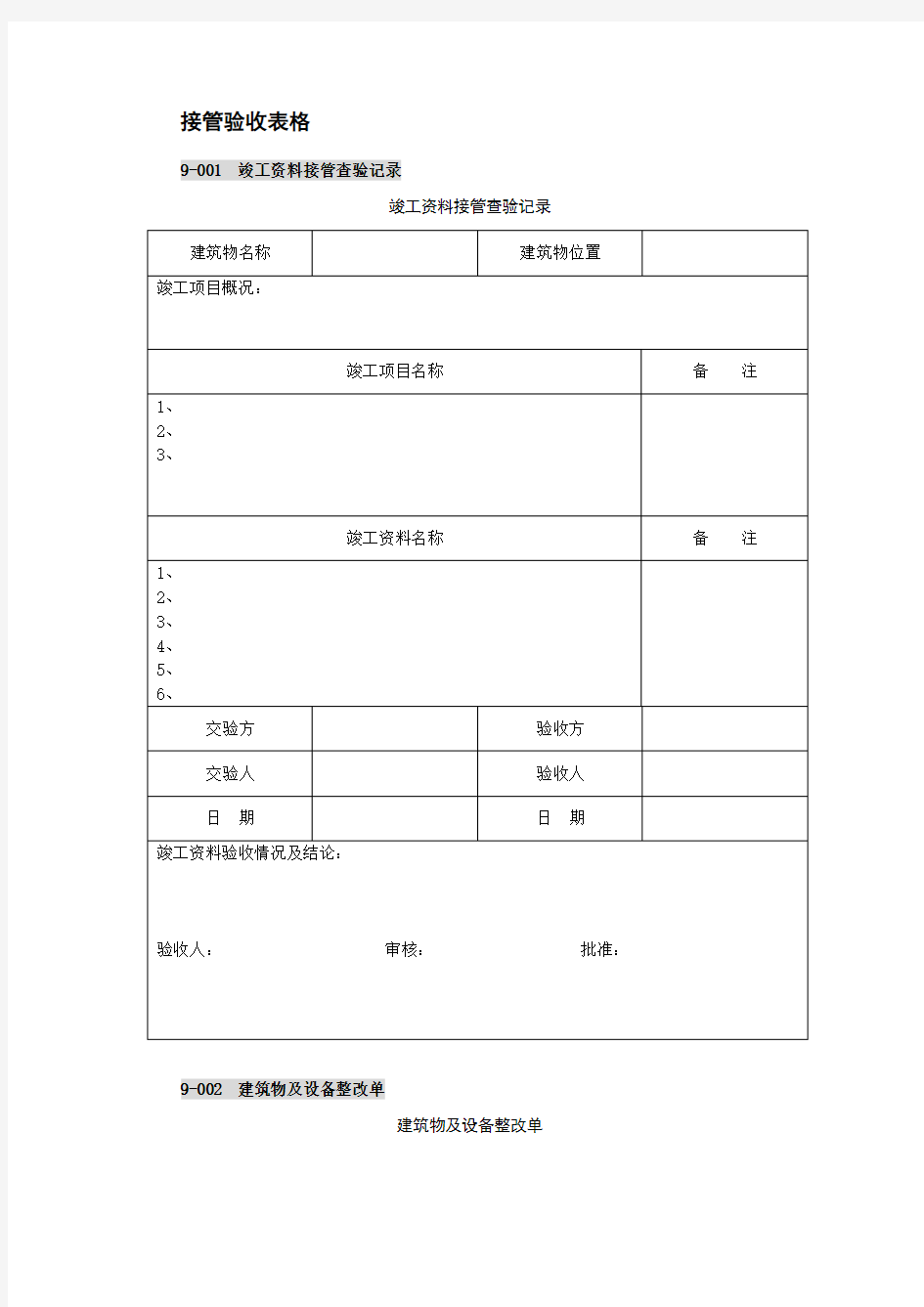 XX物业公司接管验收表格(全套)