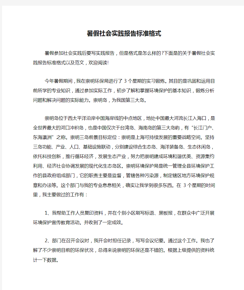 暑假社会实践报告标准格式