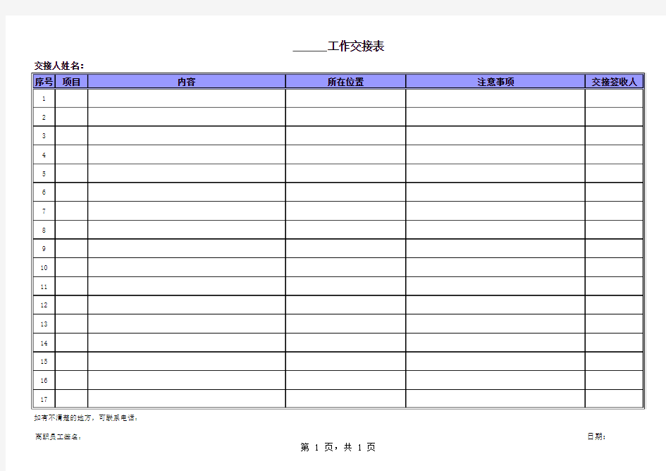 岗位工作交接表模版