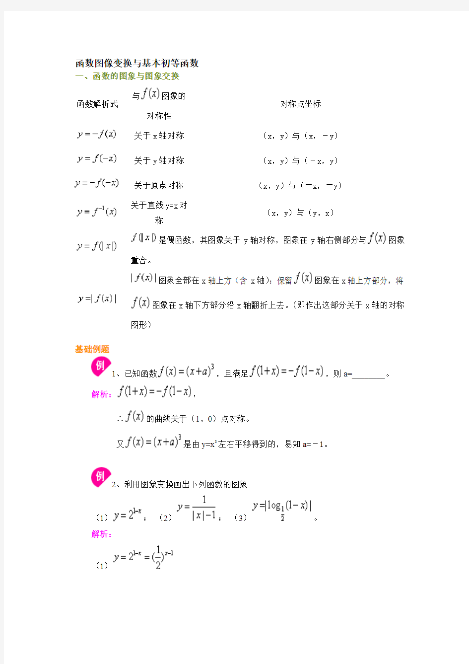 函数图像变换与基本初等函数