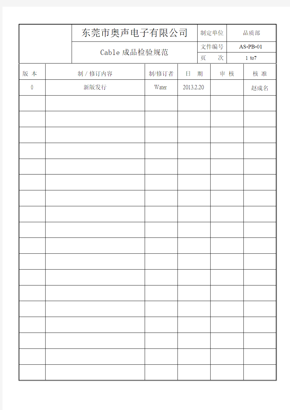 东莞奥声电子Cable成品检验规范