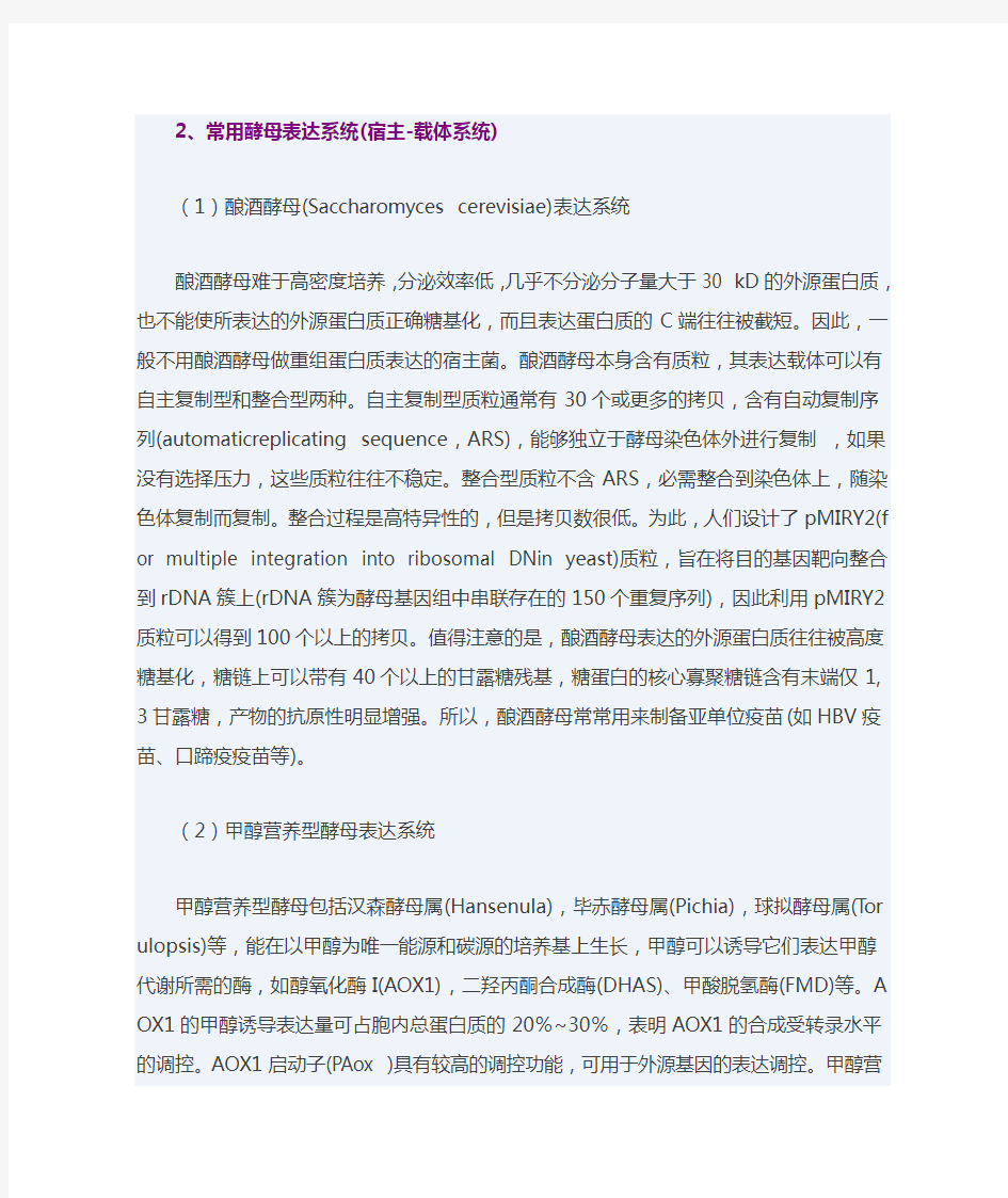 酵母表达系统