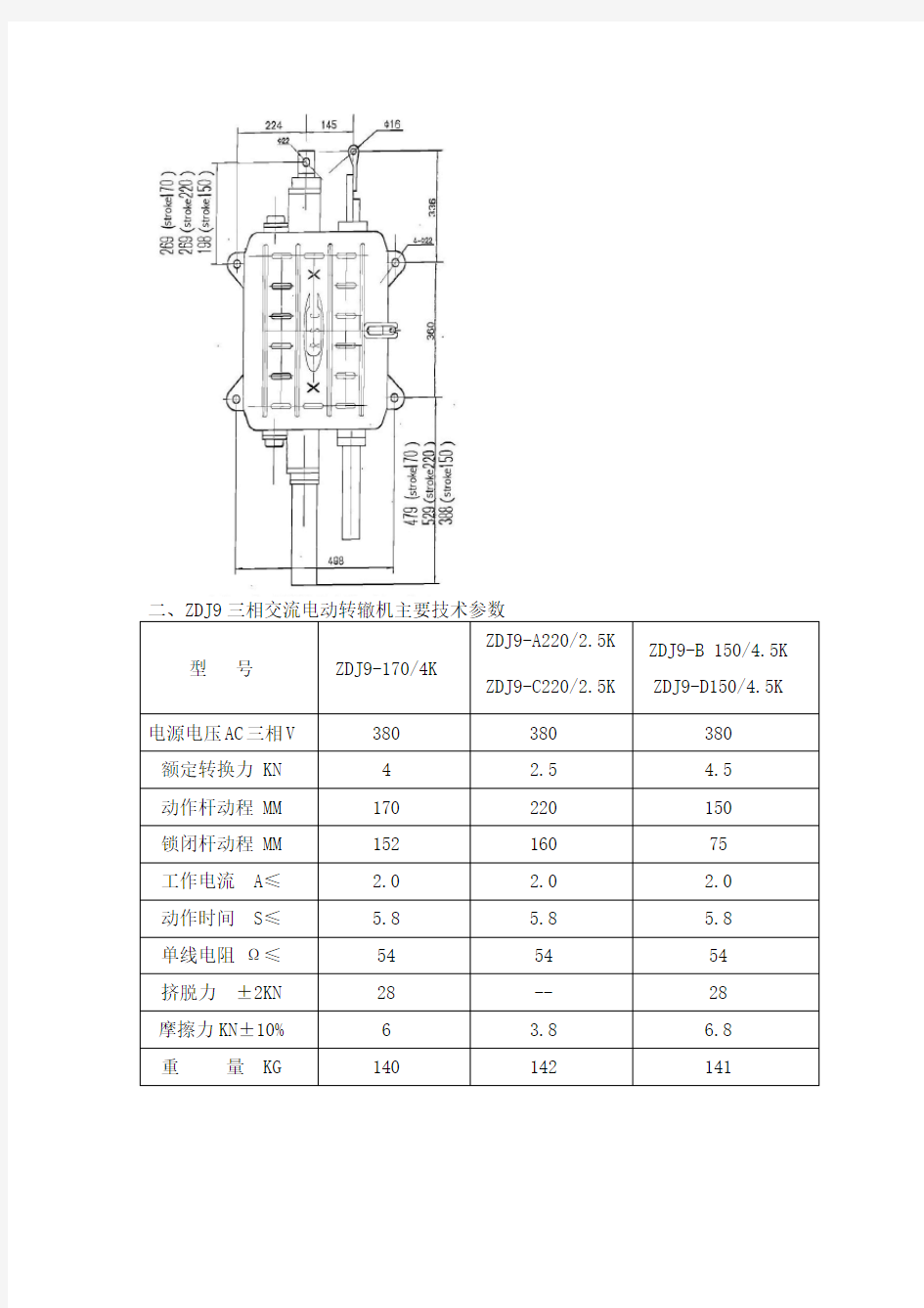 ZDJ9电动转辙机主要技术指标参数