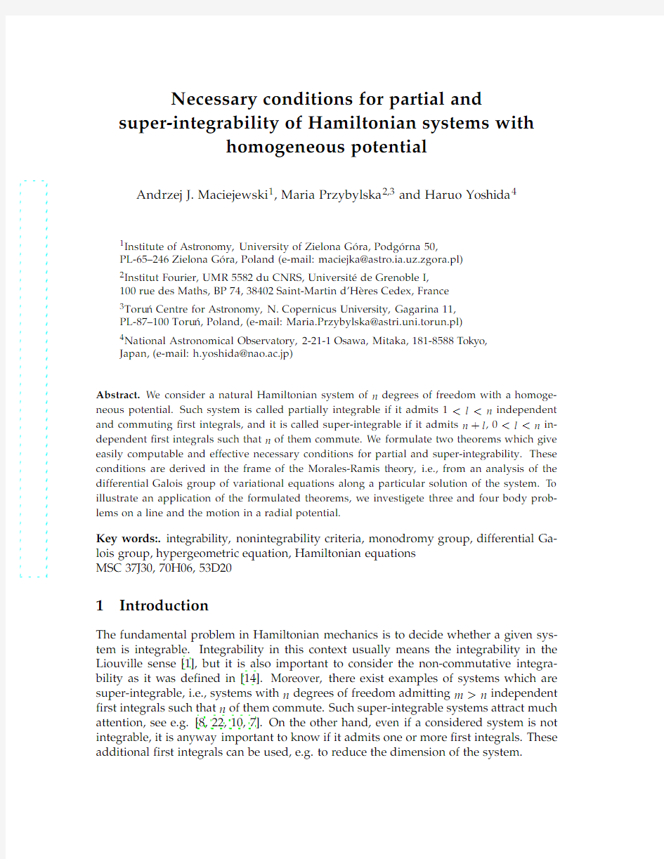 Necessary conditions for partial and super-integrability of Hamiltonian systems with homoge