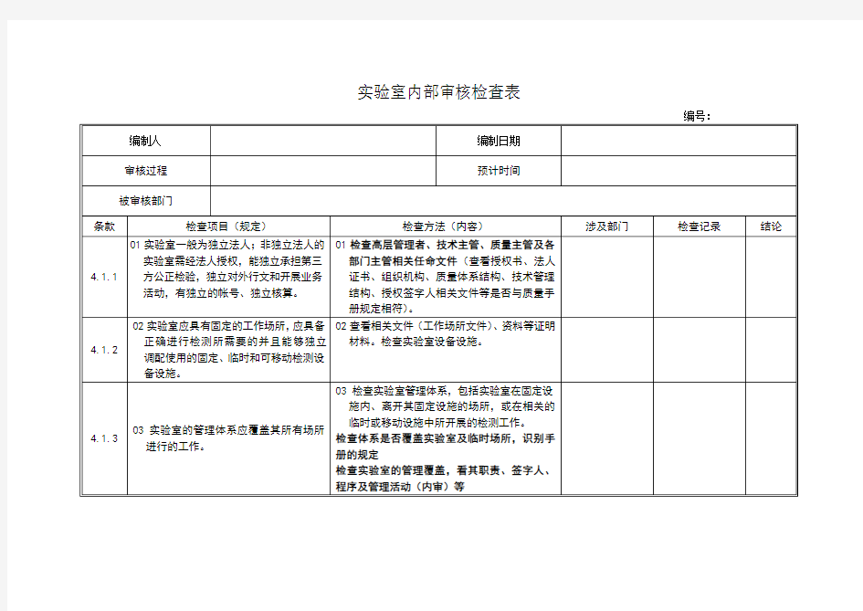 实验室内审检查表