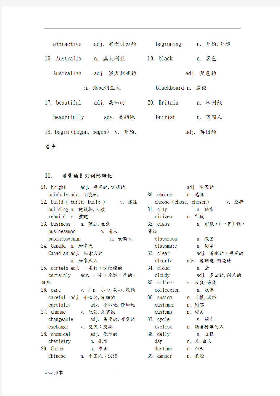 中考英语必备单词变形