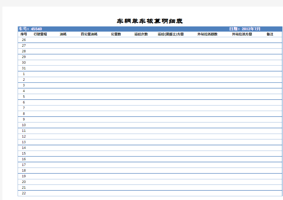 车辆单车核算明细表