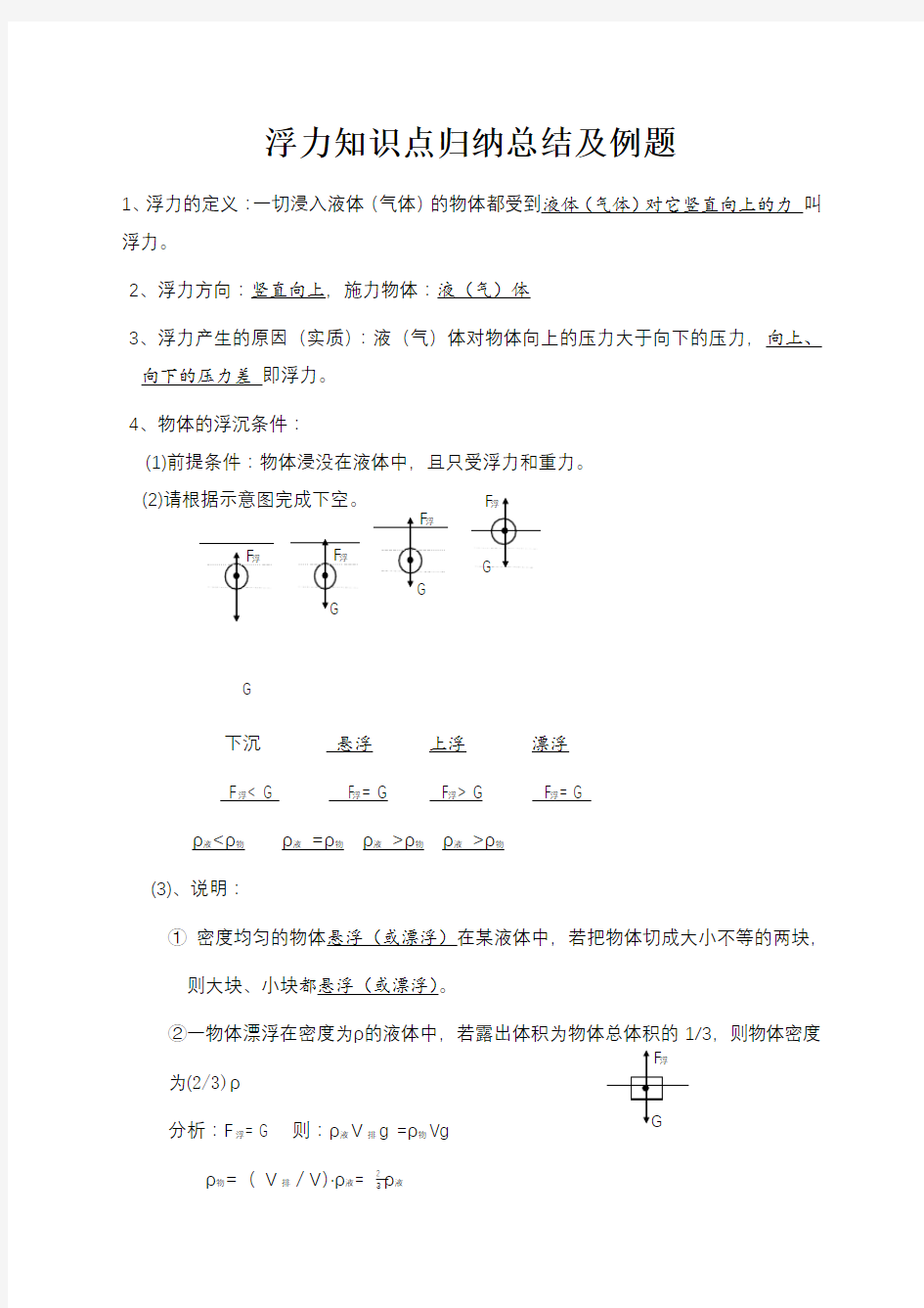 浮力知识点归纳总结