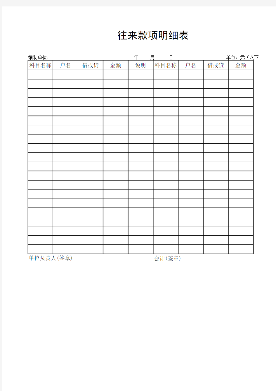 企业财务来往资金明细表模板