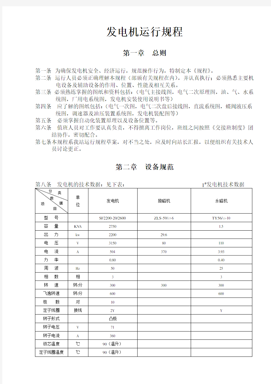 发电机运行规程(修订稿)