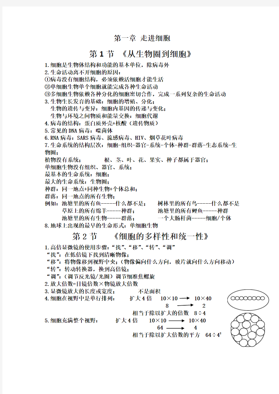 生物必修一前4章知识点总结