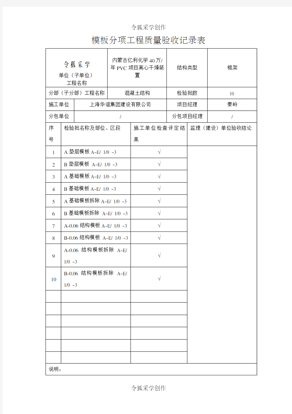 分项工程质量验收记录表(模板)