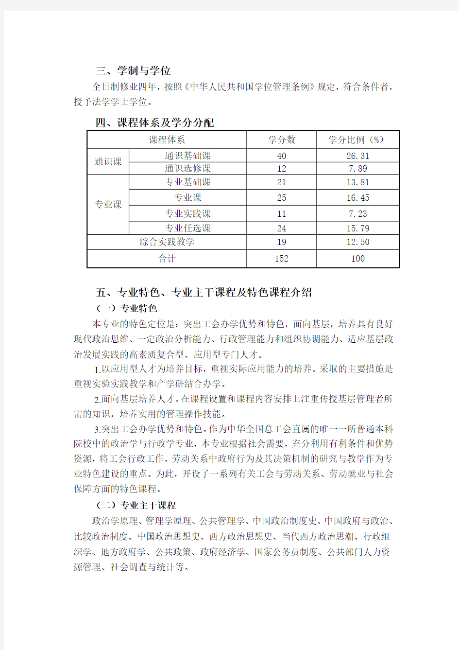 政治学与行政学专业培养方案