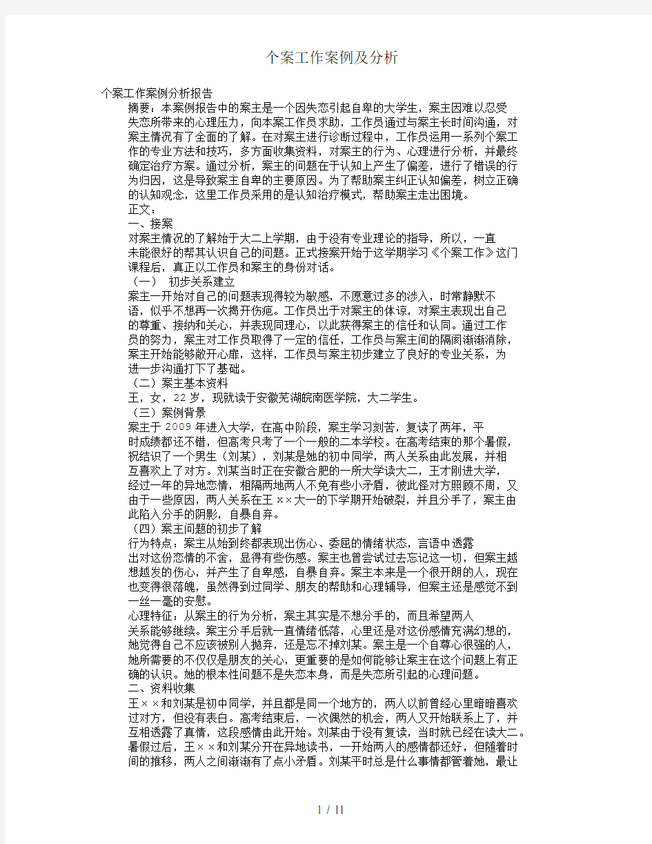 个案工作案例及分析