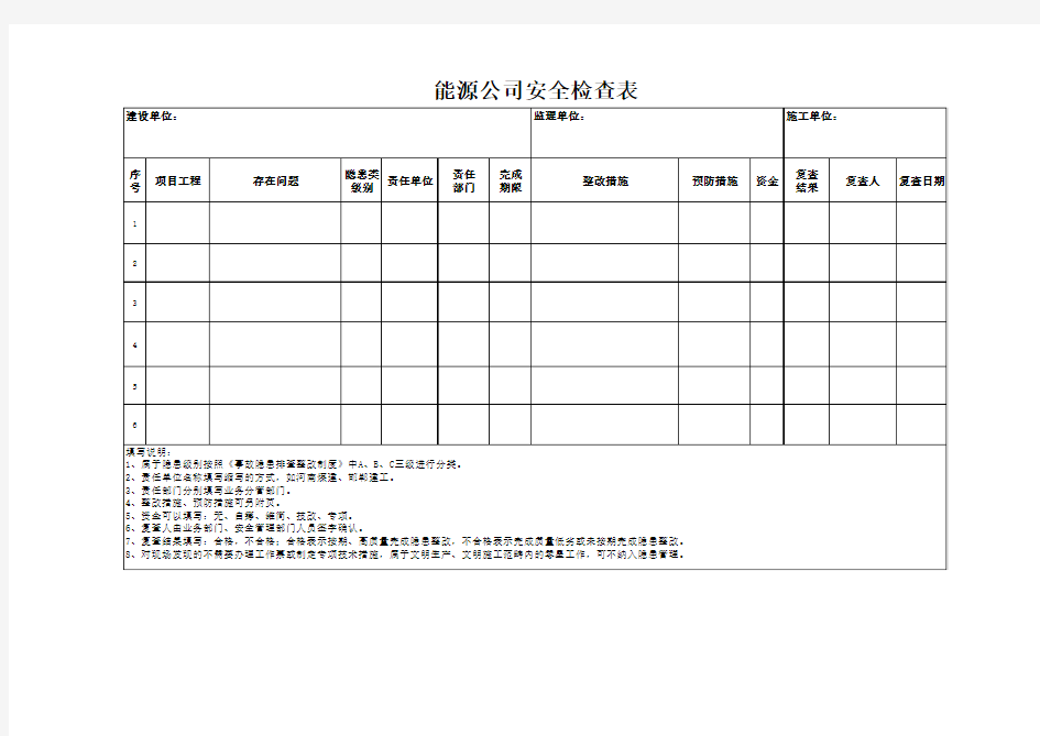 安全检查五定表