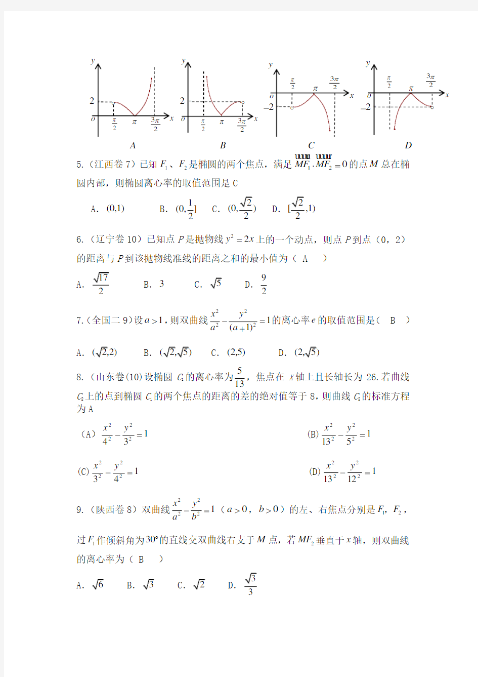 高考数学试题分类大全理科圆锥曲线