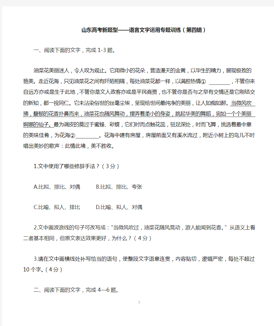 山东高考新题型——语言文字运用专题训练(第四辑)