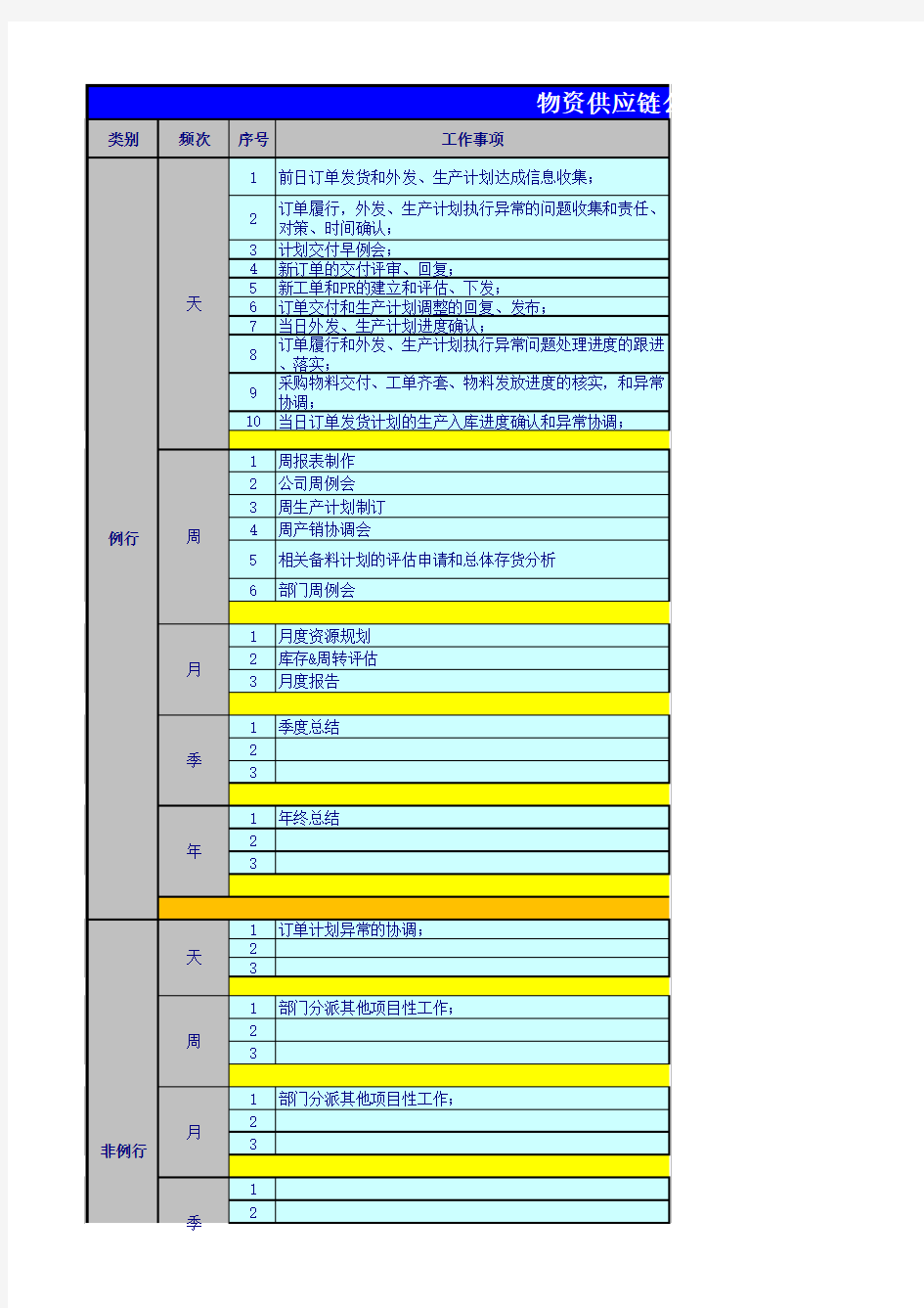 岗位工作行事历