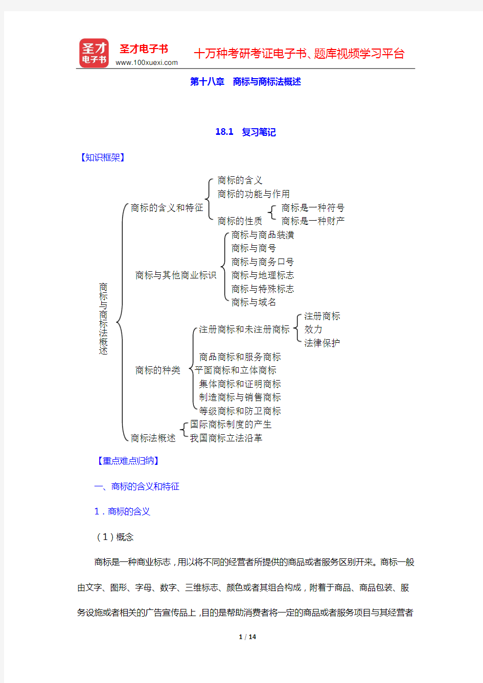 吴汉东《知识产权法》笔记和课后习题详解(含考研真题)(第十八章 商标与商标法概述)【圣才出品】