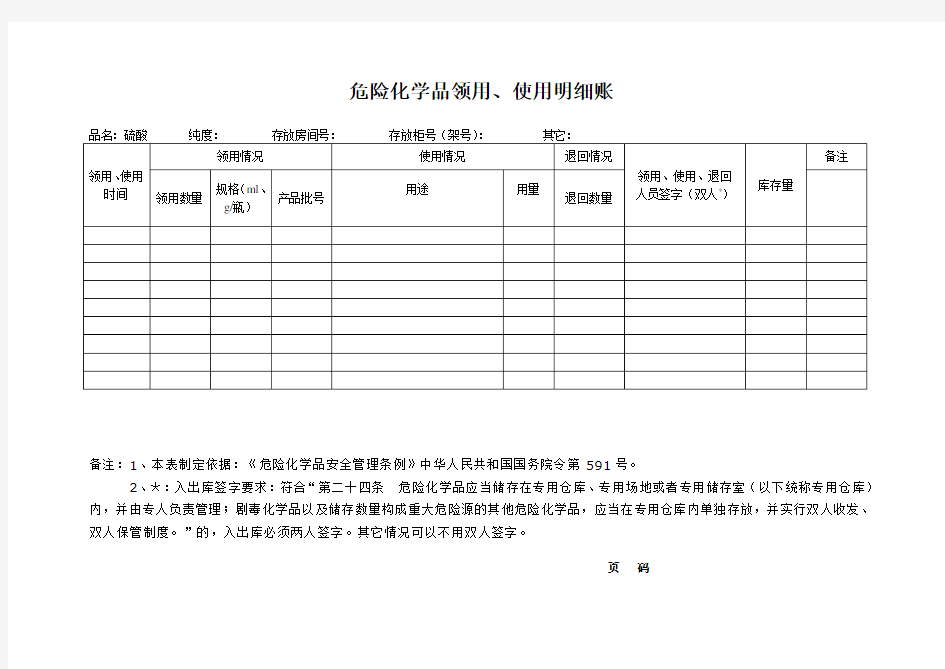 危险化学品领用使用明细账