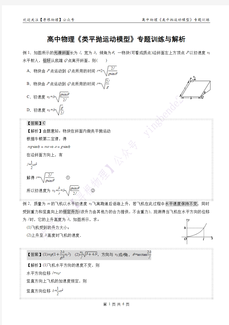 高中物理基本模型之：类平抛运动模型