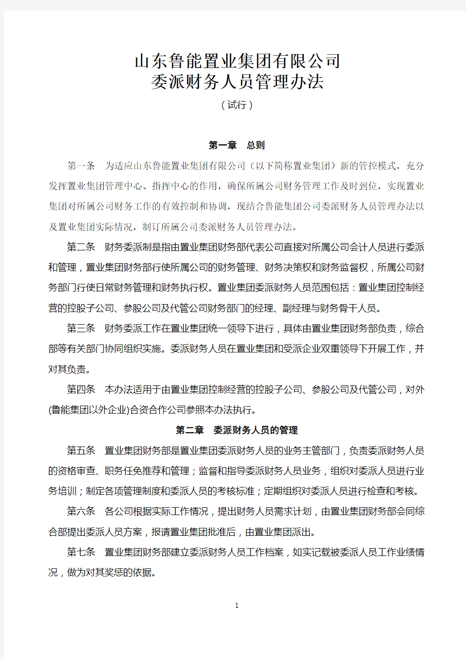 委派财务人员管理办法