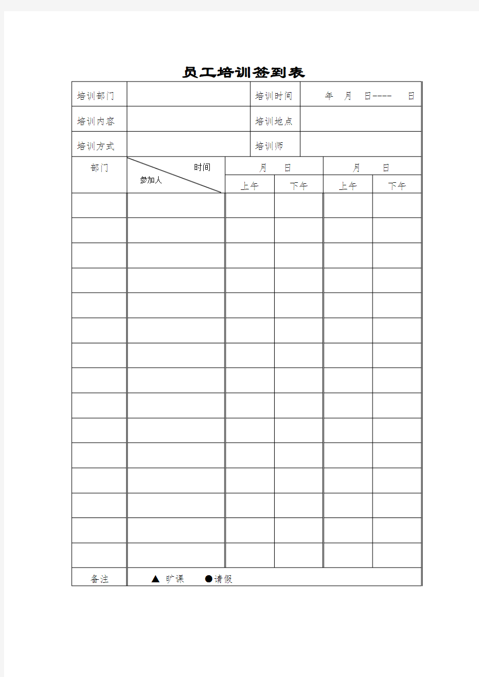 公司员工培训签到表[整理版]