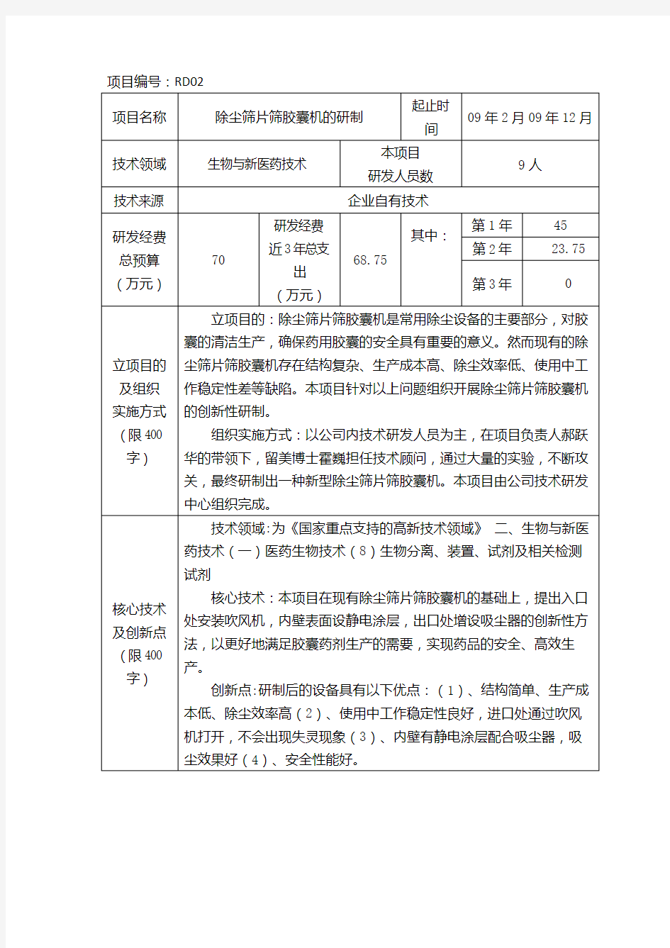 研发项目立项申请书样版