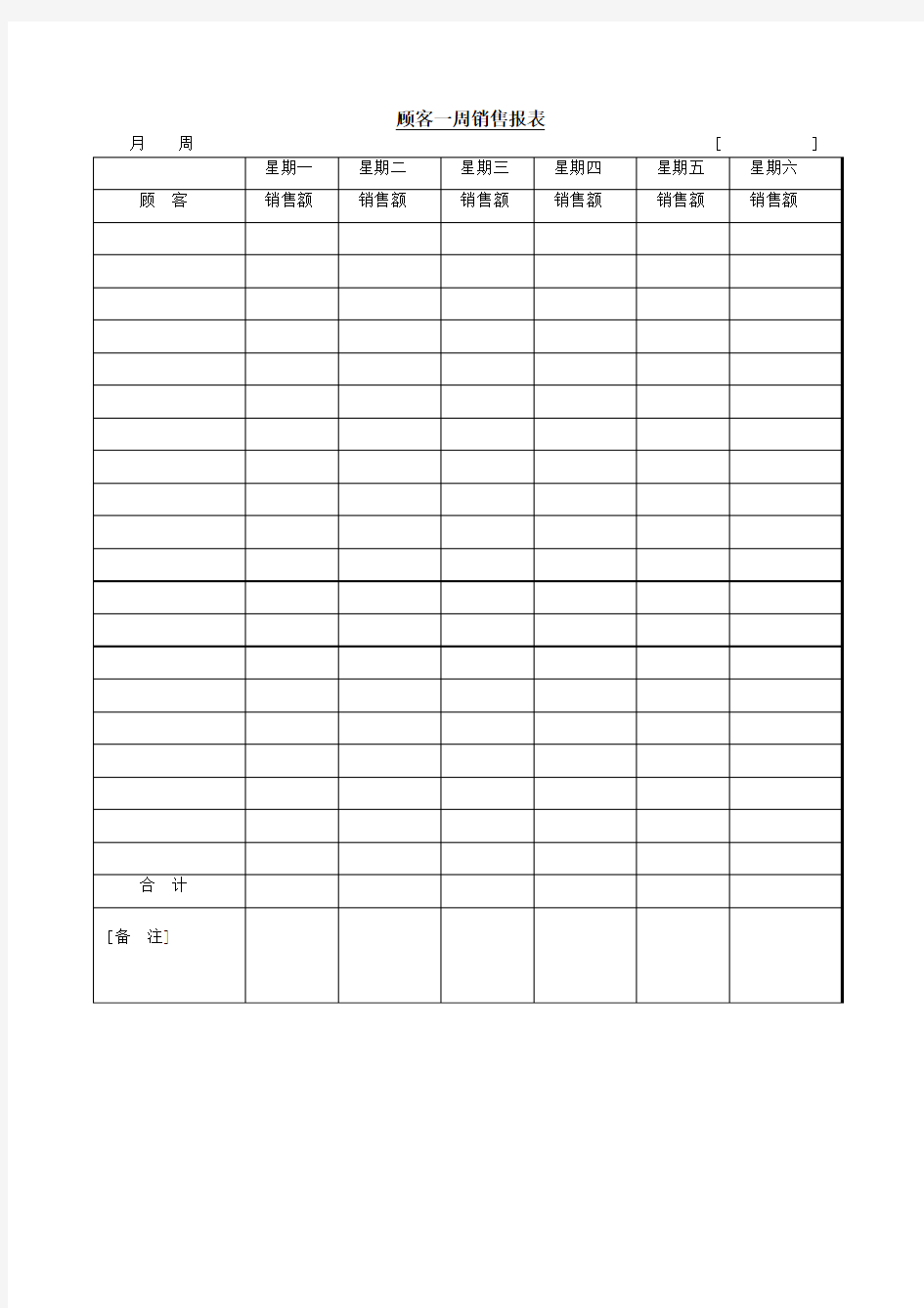 顾客一周销售报表Word文档Word文档