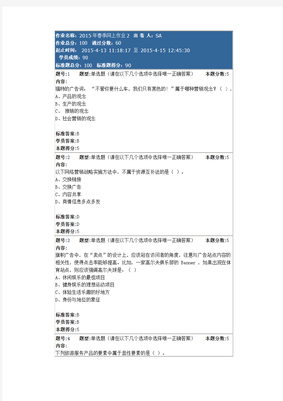 网络营销2015年春季网上作业名称2