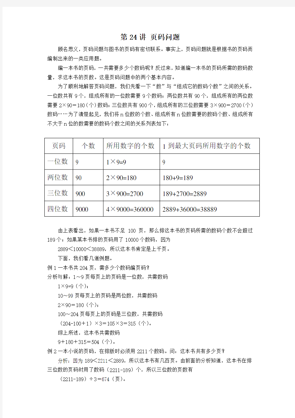 小学奥数页码问题