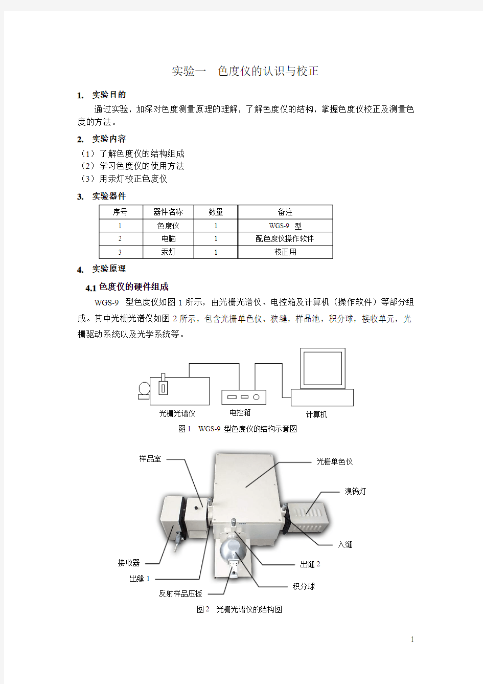 1 实验一色度仪的认识与校正