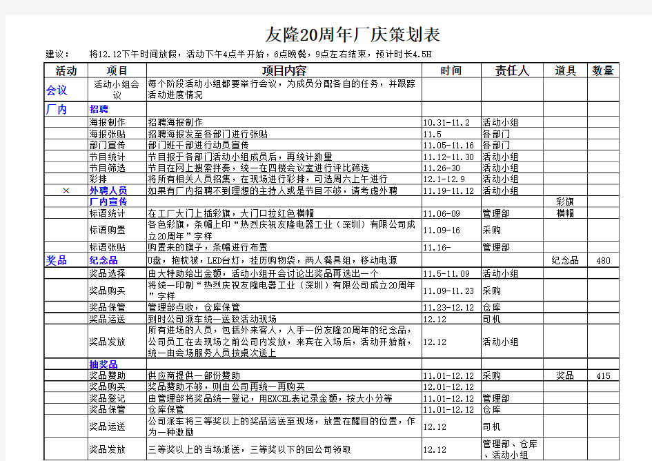 厂庆活动策划及进度表