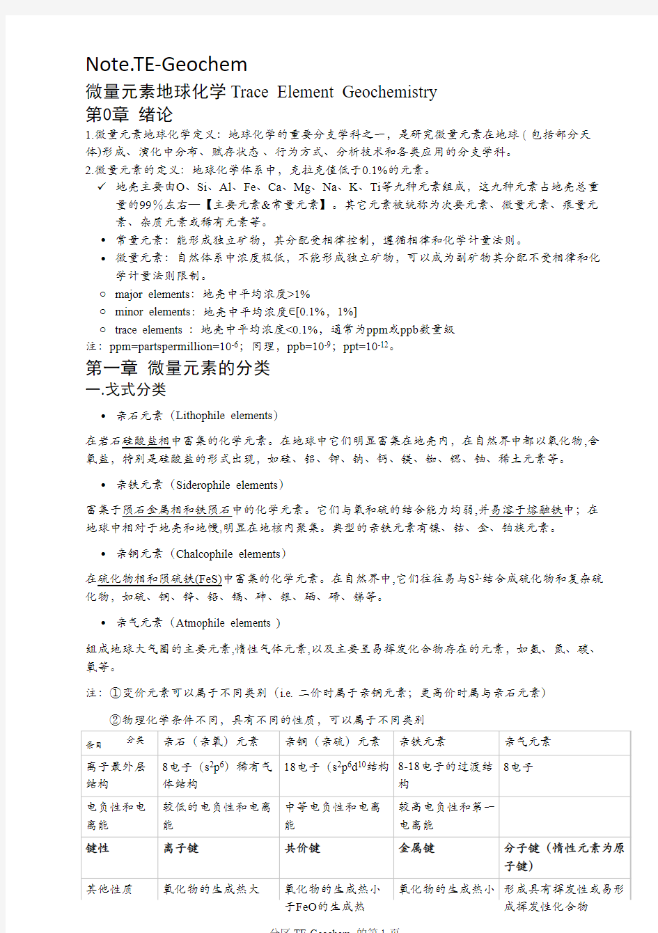 微量元素地球化学部分笔记