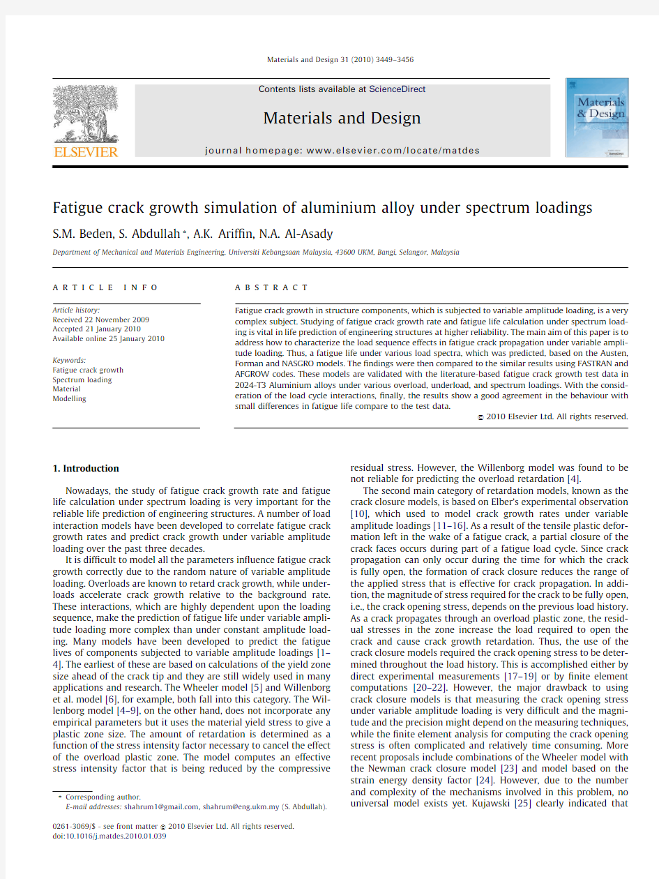 Fatigue crack growth simulation of aluminium alloy under spectrum loadings