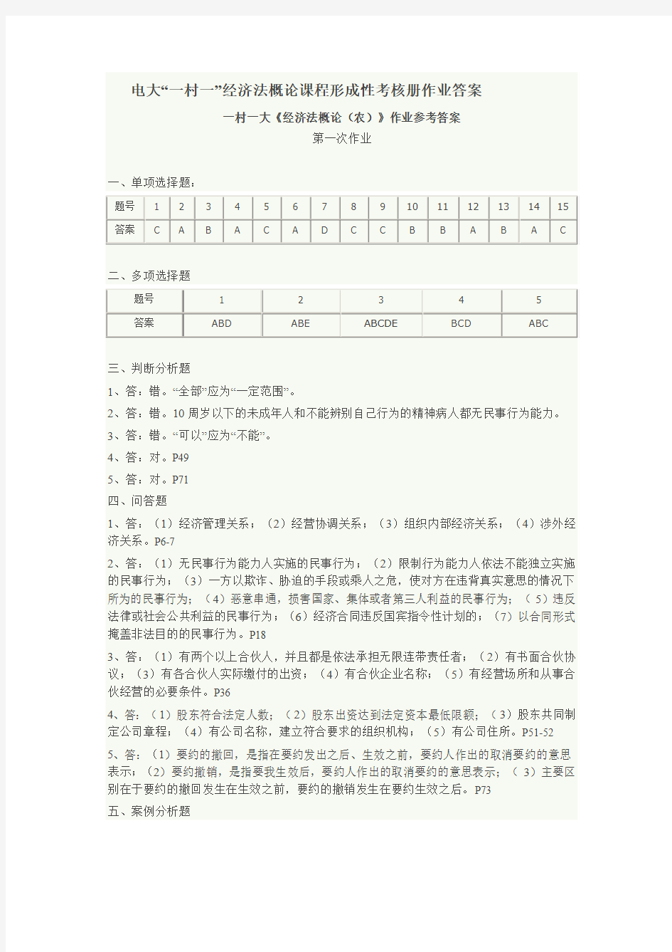 电大作业经济法概论答案