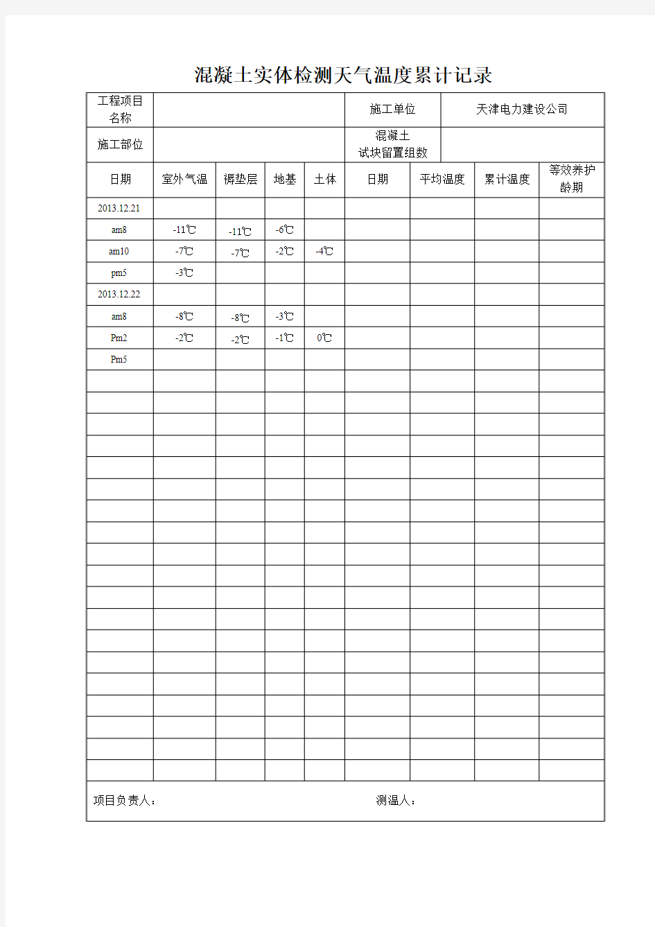 混凝土实体检测天气温度累计记录 2