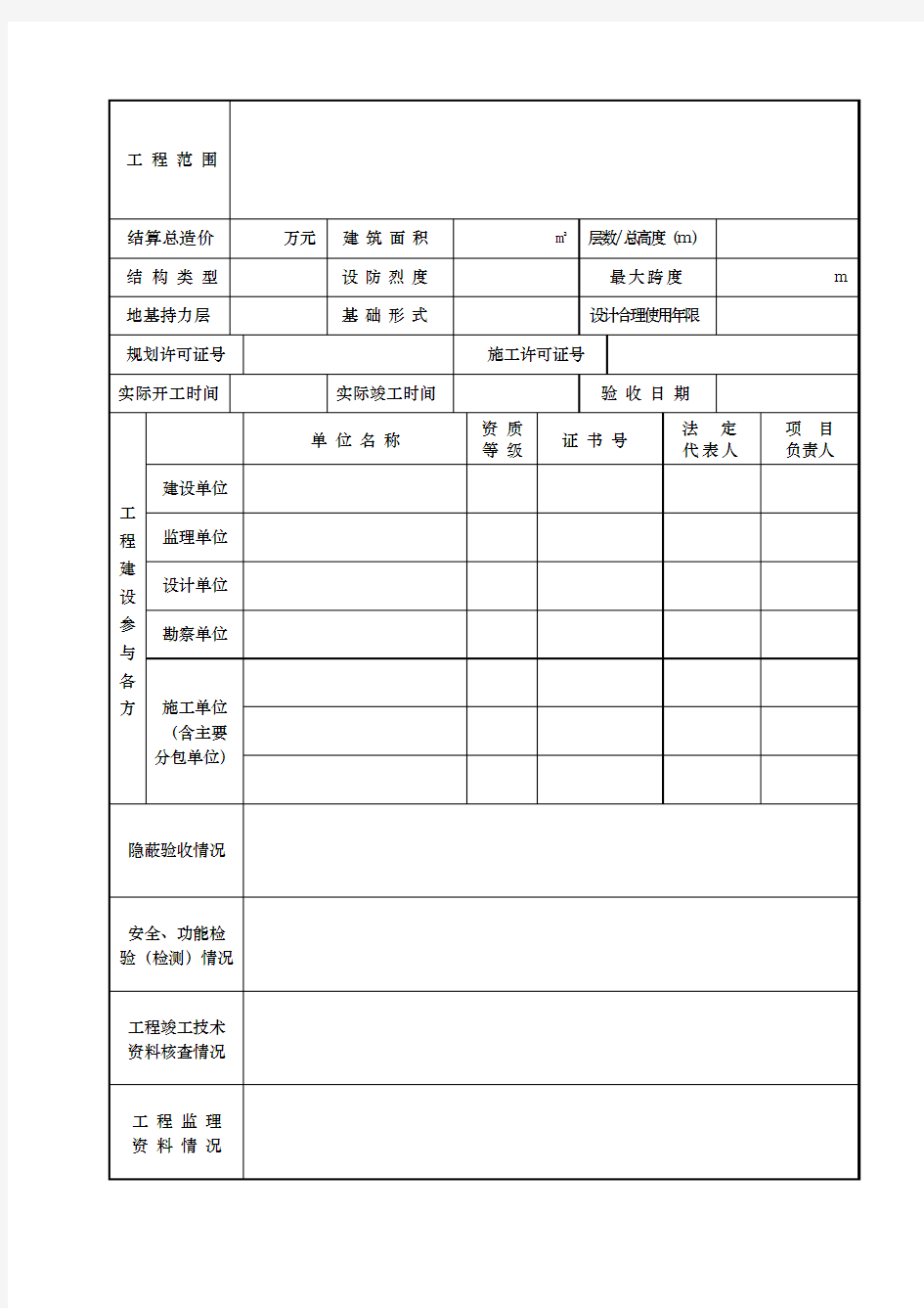 重庆市建设工程竣工验收意见书(完整页面)