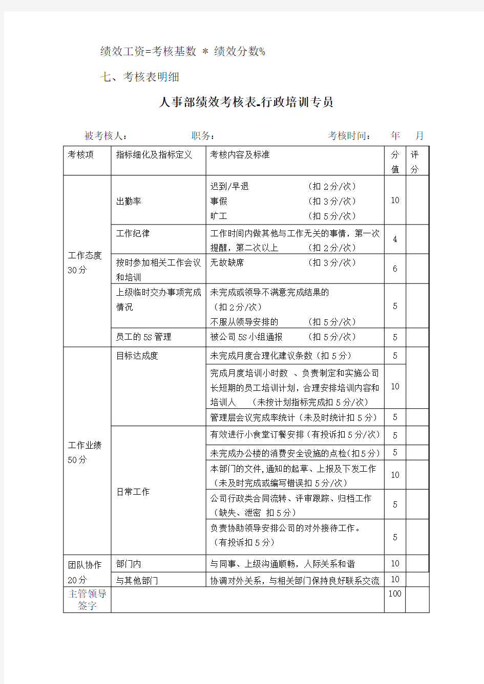 人事部绩效考核标准(新)