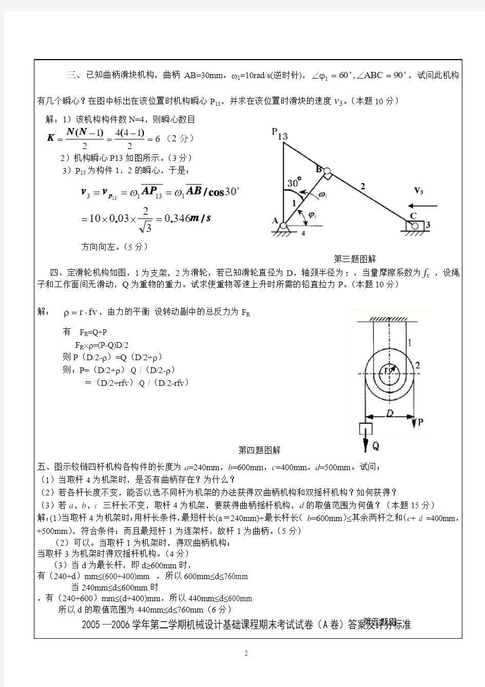 中国石油大学华东机械原理期末07-08机械原理考题A答案