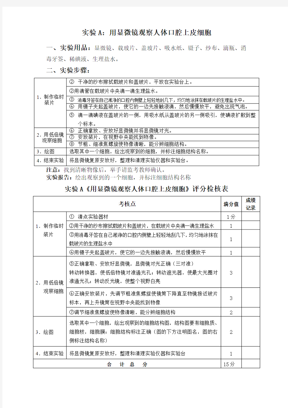 2018年六安市中考生物实验操作试题y及实验报告