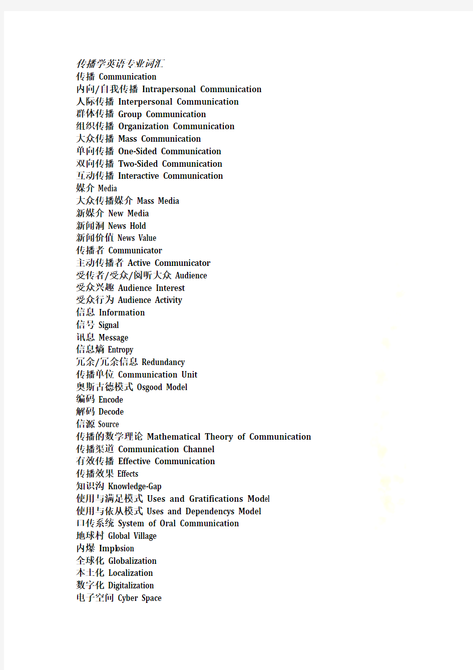 新闻传播专业英语专业词汇整理大全