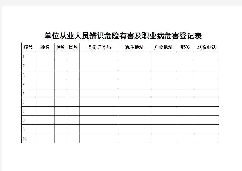 单位从业人员登记表