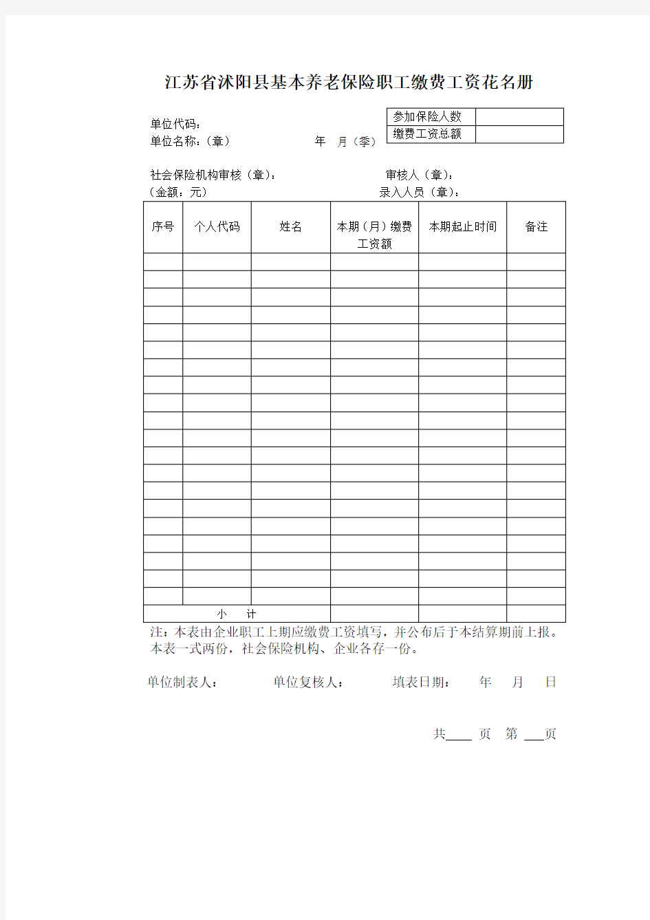 养老保险职工花名册