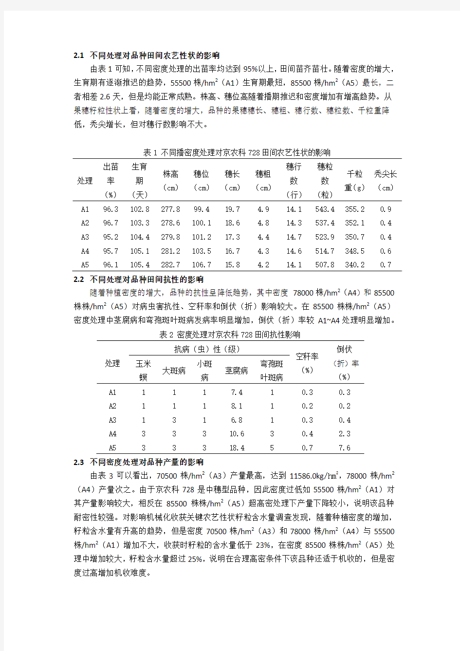 京郊不同种植密度对玉米新品种京农科728主要农艺性状及产