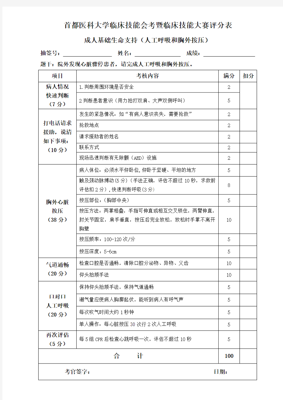 院外成人基础生命支持(人工呼吸和胸外按压)