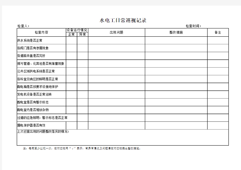 水电工日常巡查记录