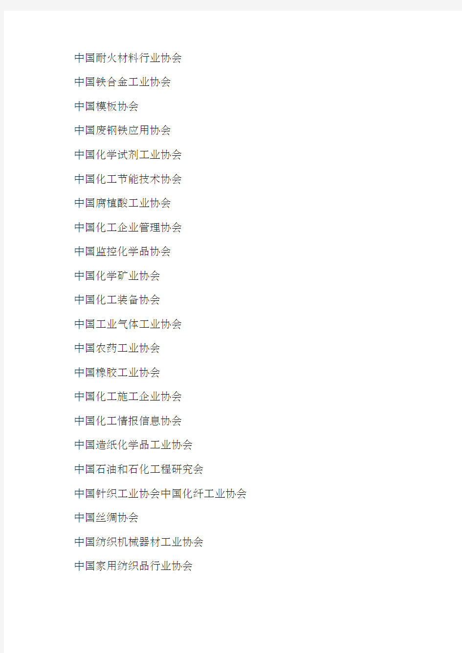 中国协会名单