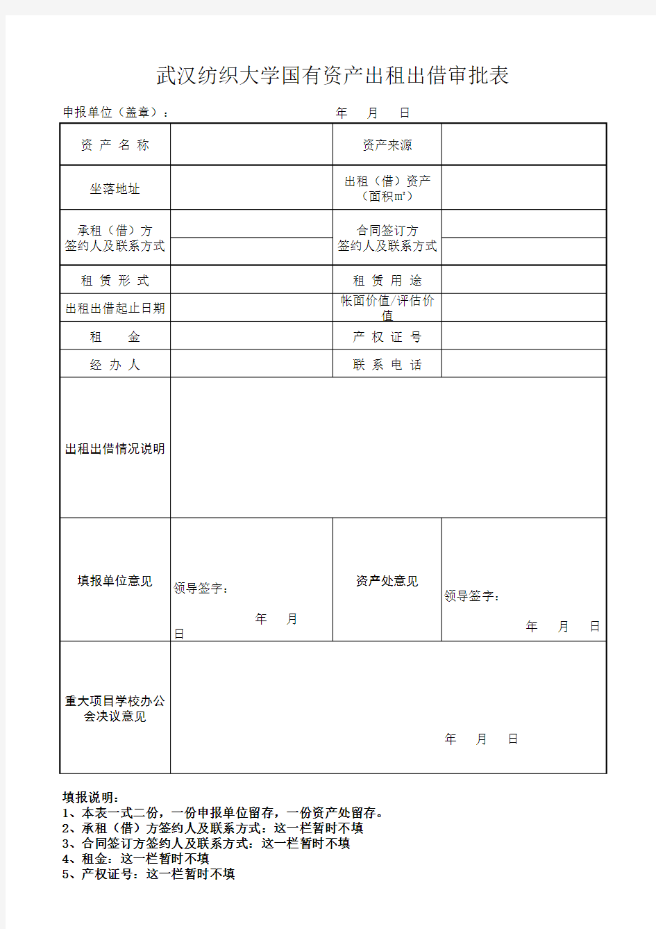 国有资产出租出借审批表