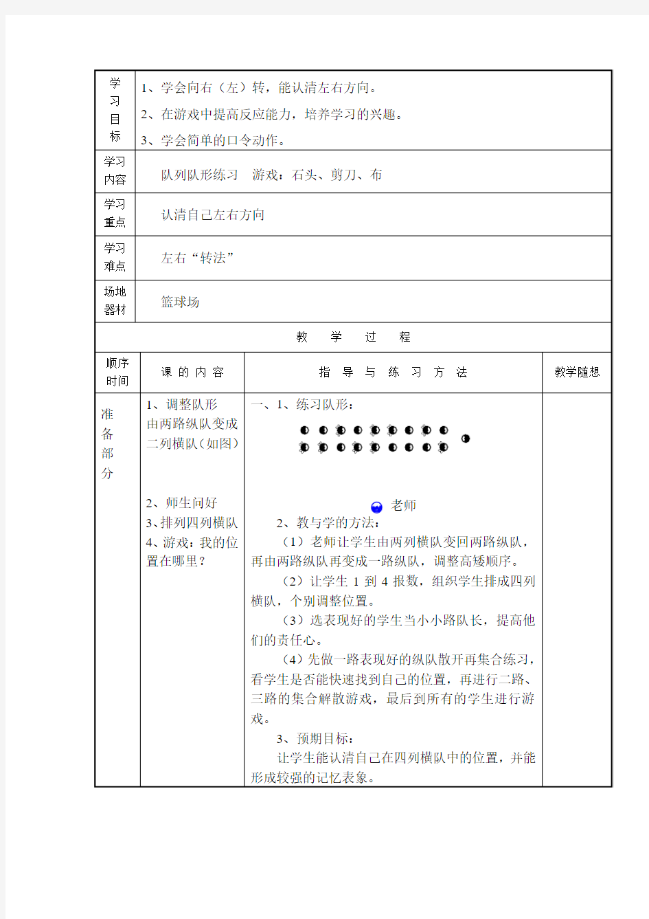 队列队形练习  游戏：石头、剪刀、布